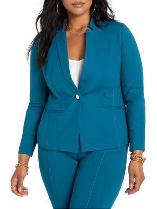 Eloquii The Ultimate Stretch Teal Single-Button Blazer Sz 18 - Picture 3 of 12